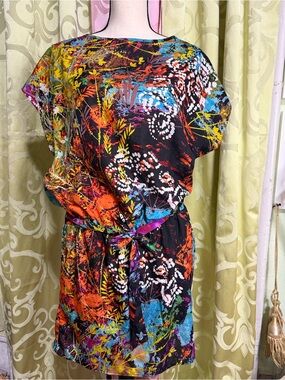 Abstract Multicolor Tie-Waist Women's Dress